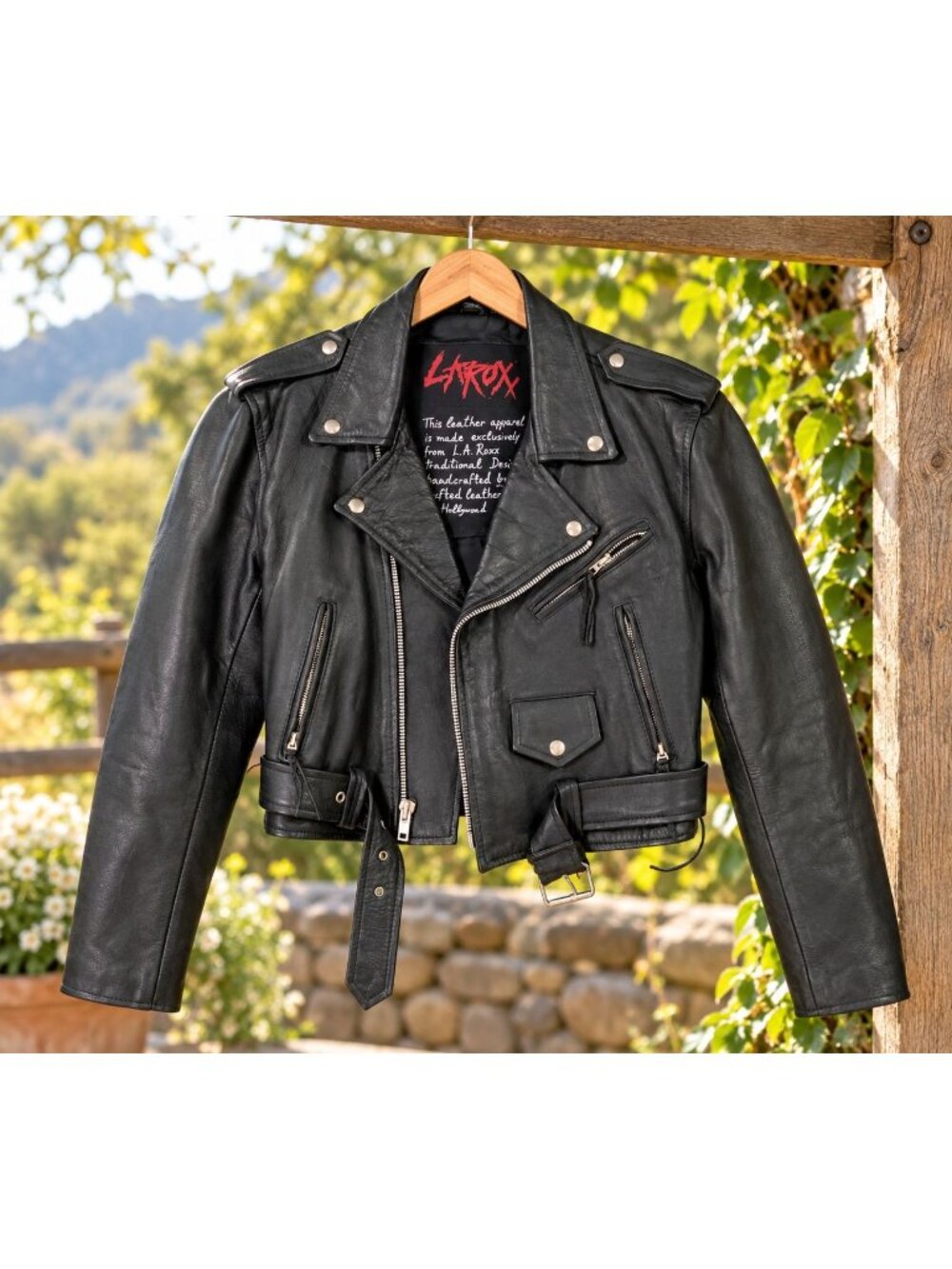 Vintage LA ROXX  Black Leather Bomber Greaser Punk Moto Motorcycle Jacket XL
